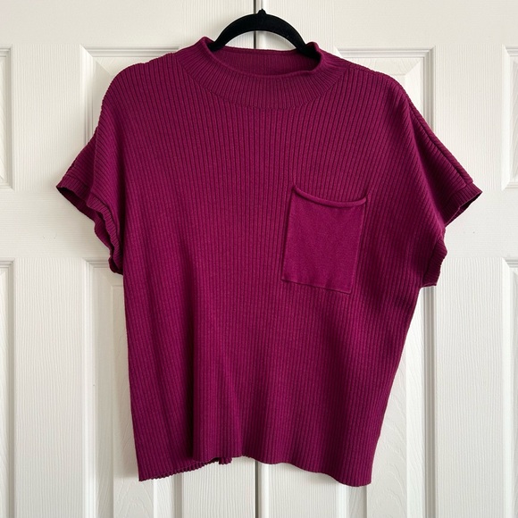 Ribbed Short Sleeve Mock Neck Sweater - Picture 4 of 8